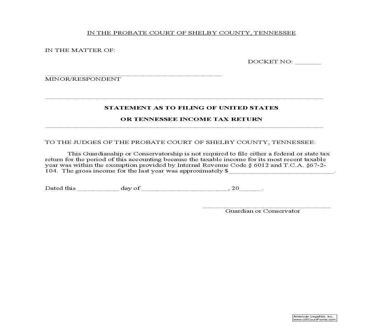 Statement As To Filing Of United States Or Tennessee Income Tax Return | Pdf Fpdf Doc Docx | Tennessee