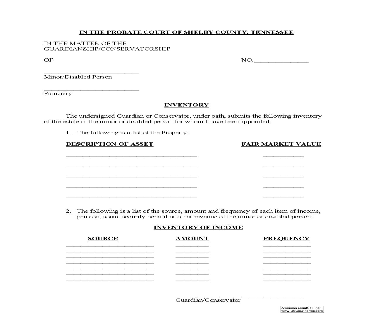 Inventory Form For Guardianship Or Conservatorship | Pdf Fpdf Doc Docx | Tennessee