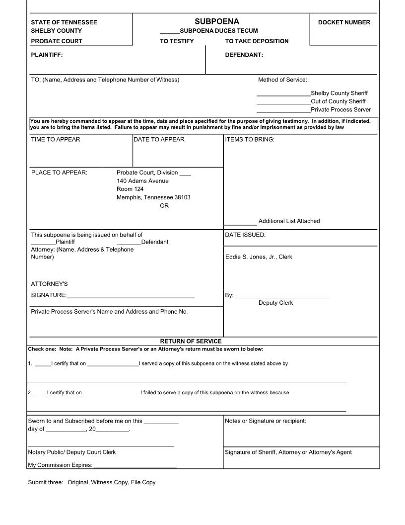 Subpoena | Pdf Fpdf Docx | Tennessee