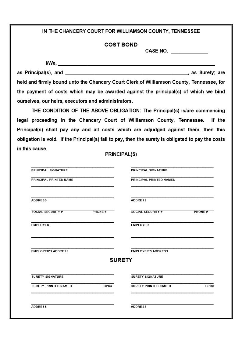 Cost Bond | Pdf Fpdf Doc Docx | Tennessee