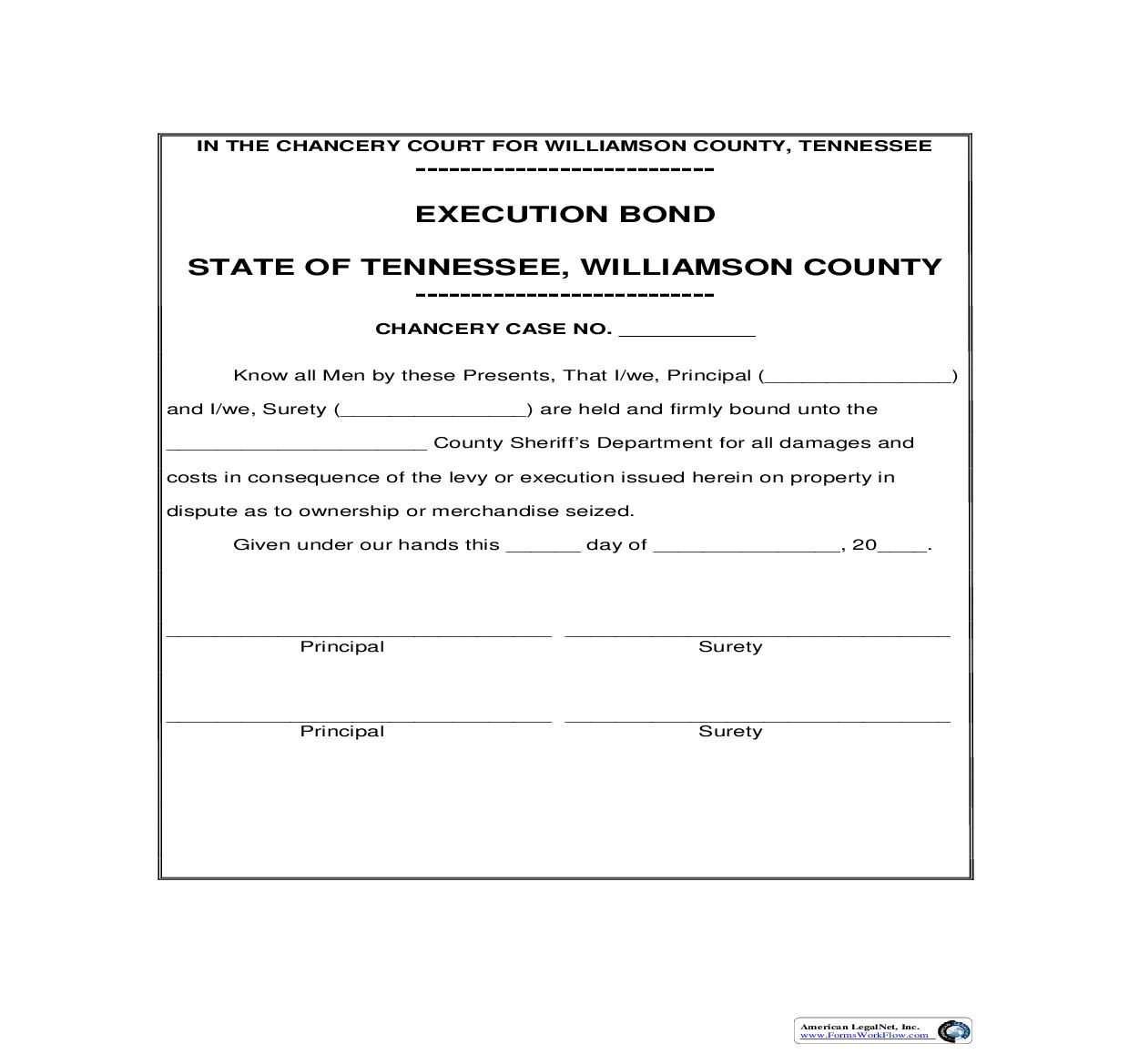 Execution Bond | Pdf Fpdf Doc Docx | Tennessee