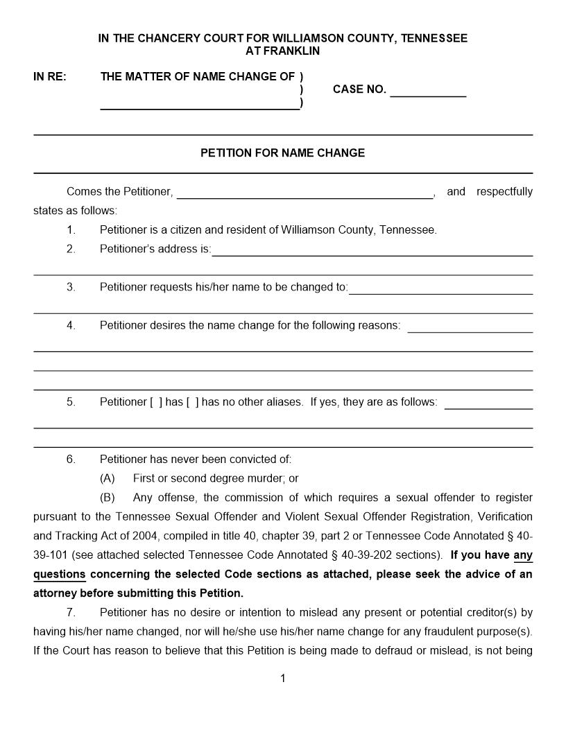 Petition For Name Change | Pdf Fpdf Doc Docx | Tennessee
