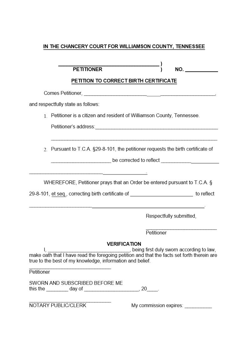Petition To Correct Birth Certificate | Pdf Fpdf Doc Docx | Tennessee