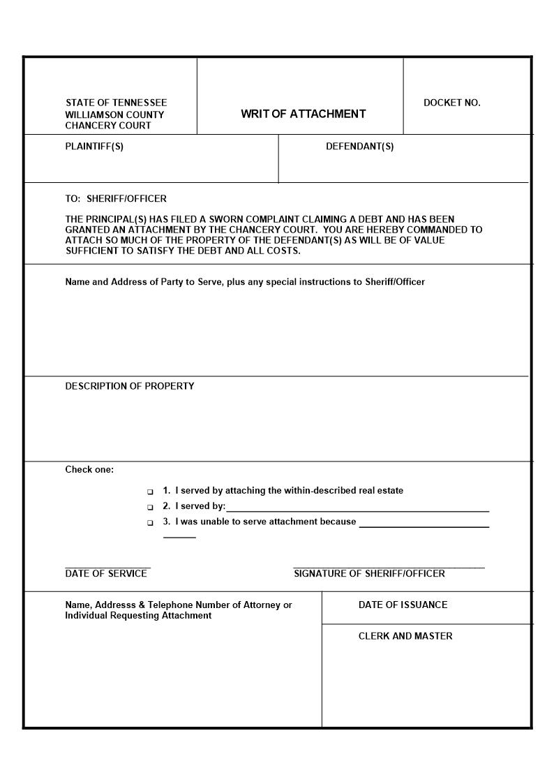 Writ Of Attachment | Pdf Fpdf Doc Docx | Tennessee