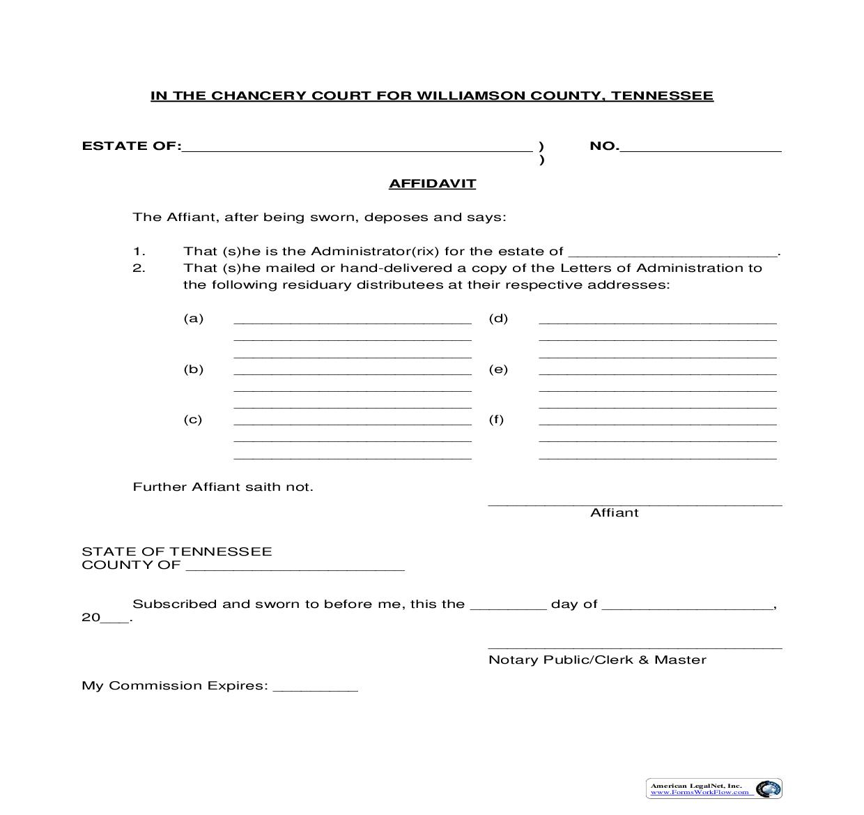 Affidavit (Of Administrator) {7} | Pdf Fpdf Doc Docx | Tennessee