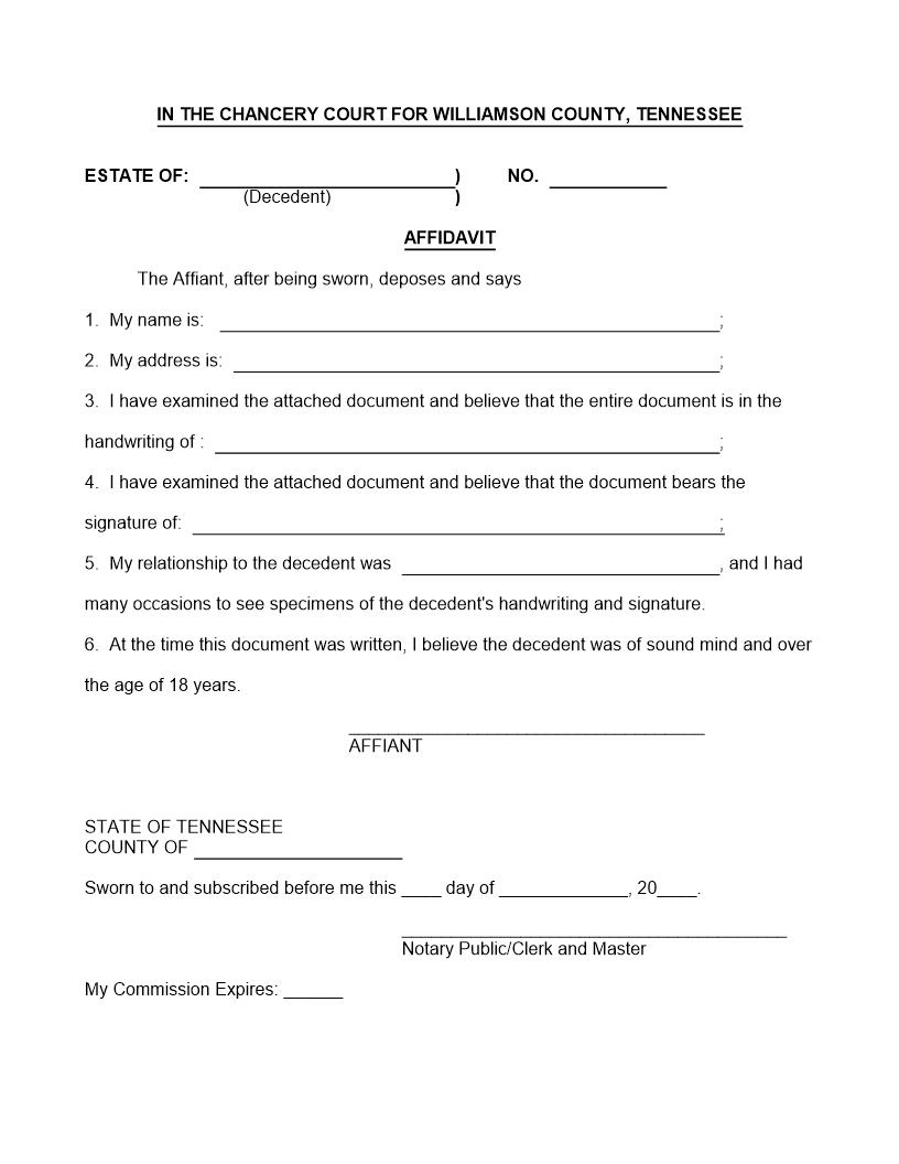 Affidavit (Of Witnesses To Holographic Will) | Pdf Fpdf Doc Docx | Tennessee