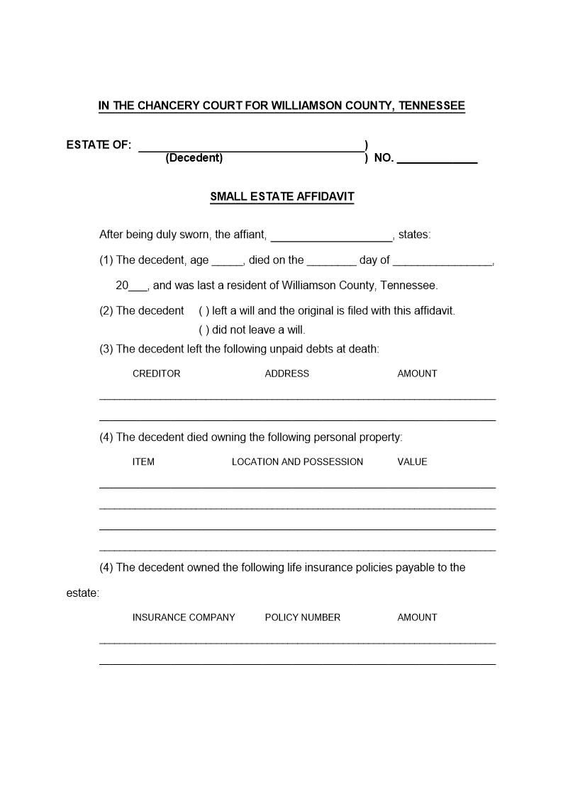 Small Estate Affidavit | Pdf Fpdf Doc Docx | Tennessee