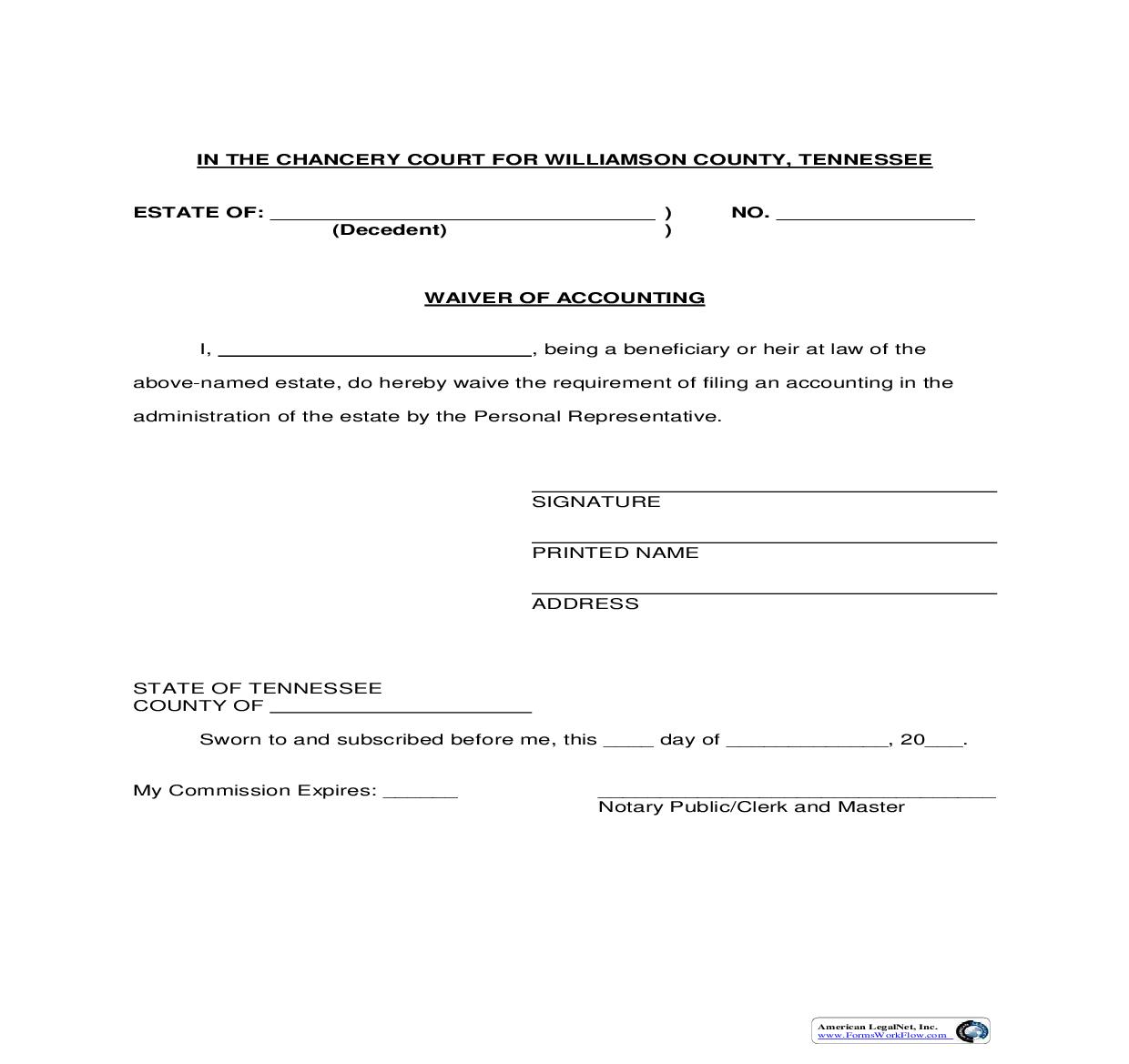 Wavier Of Accounting {4} | Pdf Fpdf Doc Docx | Tennessee