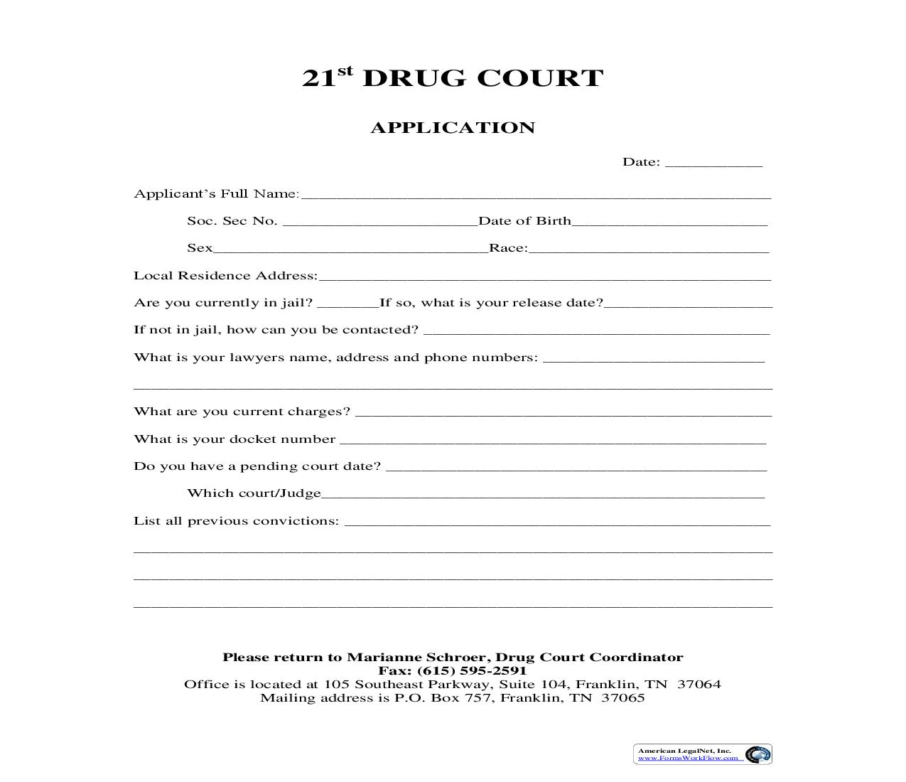 Application For 21st Drug Court | Pdf Fpdf Doc Docx | Tennessee
