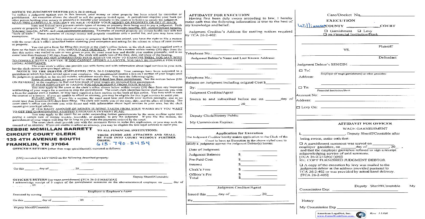 Civil Garnishment-Execution | Pdf Fpdf Doc Docx | Tennessee