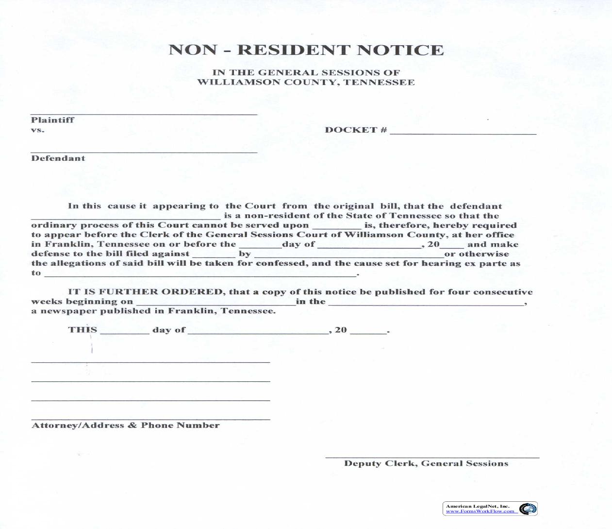 Non-Resident Notice | Pdf Fpdf Doc Docx | Tennessee
