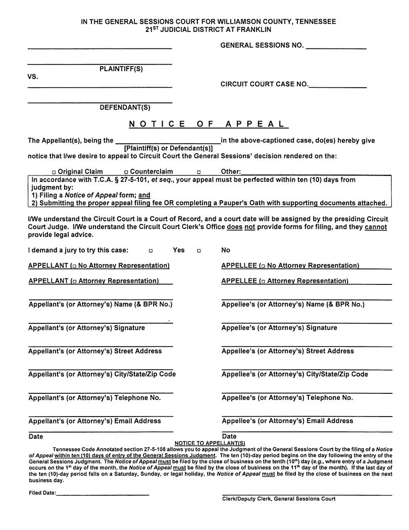Notice of Appeal | Pdf Fpdf Docx | Tennessee