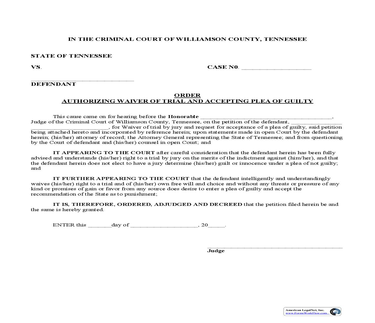 Order Accepting Plea Of Guilty | Pdf Fpdf Doc Docx | Tennessee