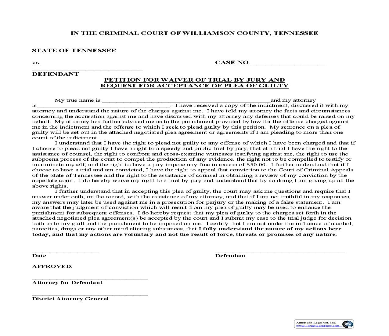 Petition Plea Of Guilty | Pdf Fpdf Doc Docx | Tennessee