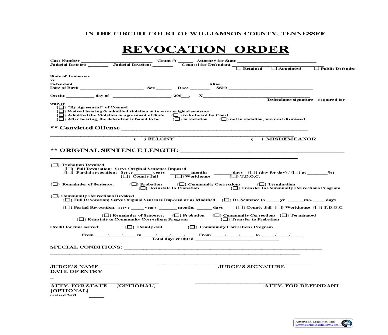 Revocation Order | Pdf Fpdf Doc Docx | Tennessee