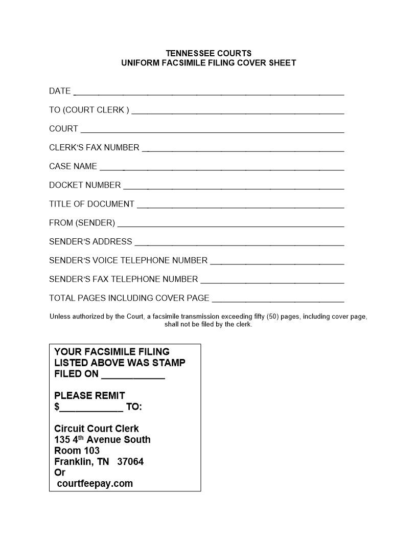 Uniform Fax Filing Sheet | Pdf Fpdf Doc Docx | Tennessee