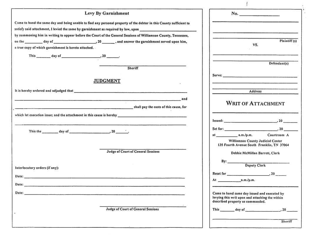 Writ Of Attachment | Pdf Fpdf Doc Docx | Tennessee