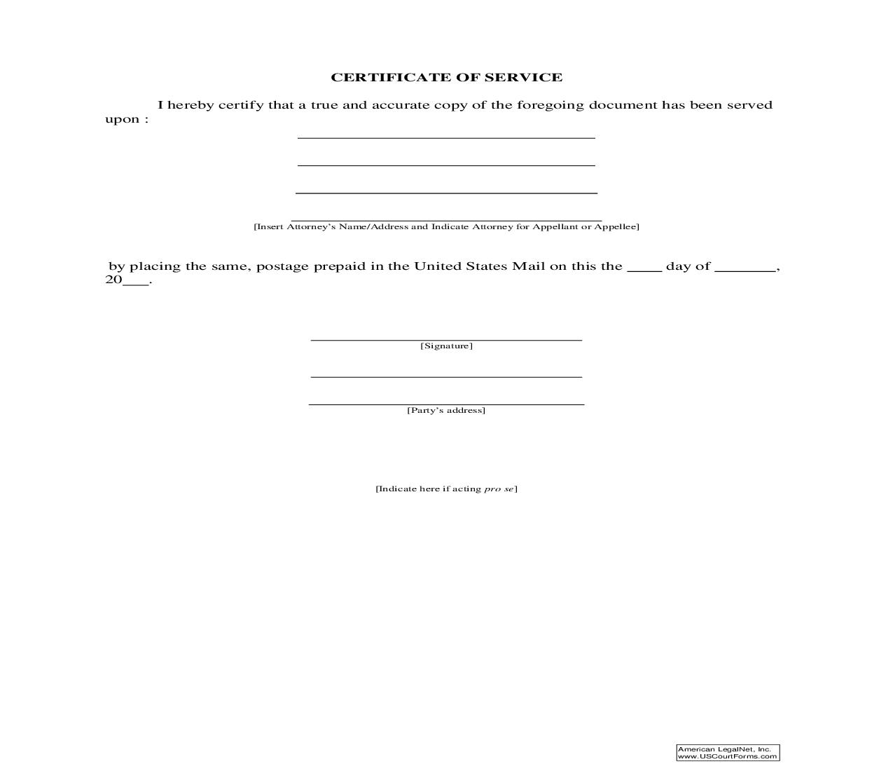 Certificate Of Service | Pdf Fpdf Doc Docx | Tennessee