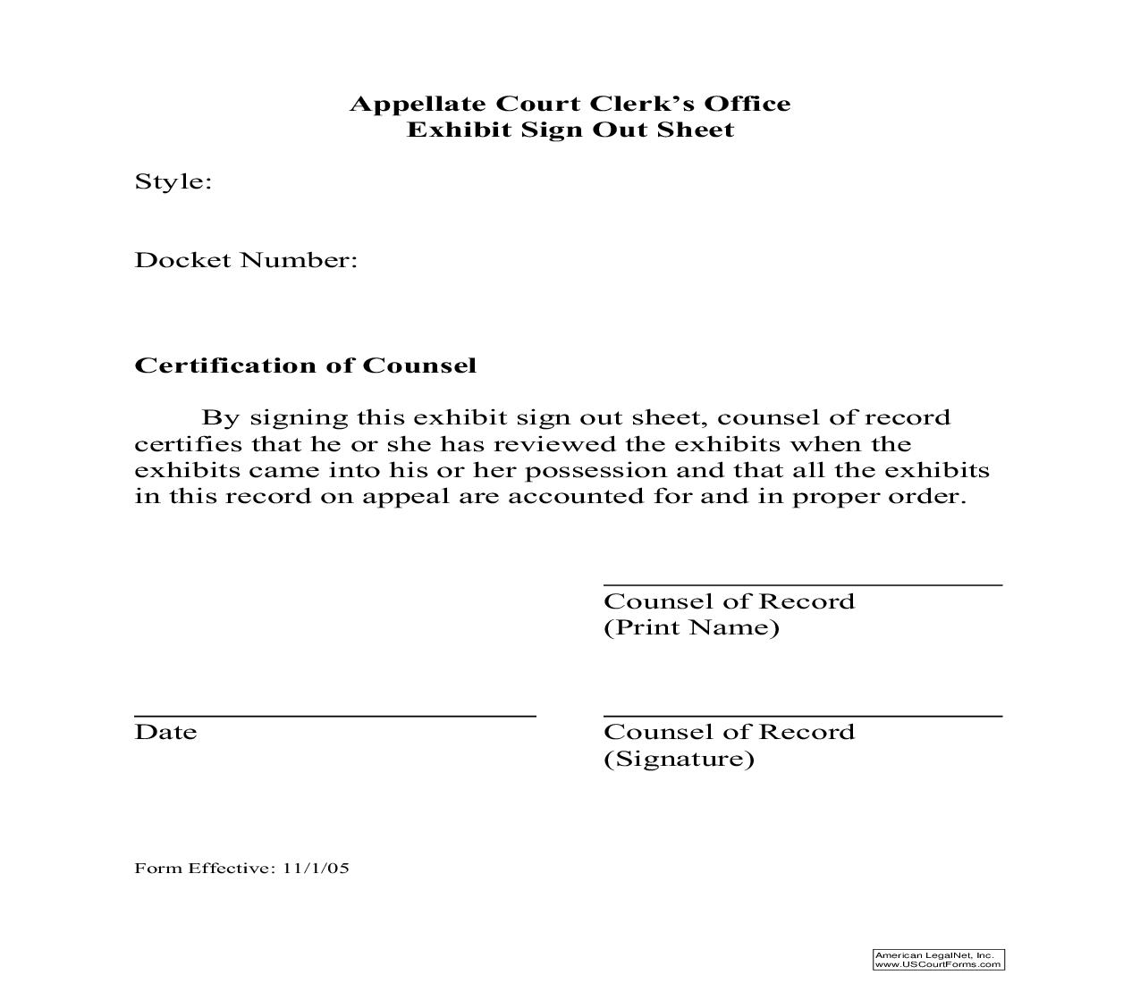 Exhibit Signout Sheet | Pdf Fpdf Doc Docx | Tennessee