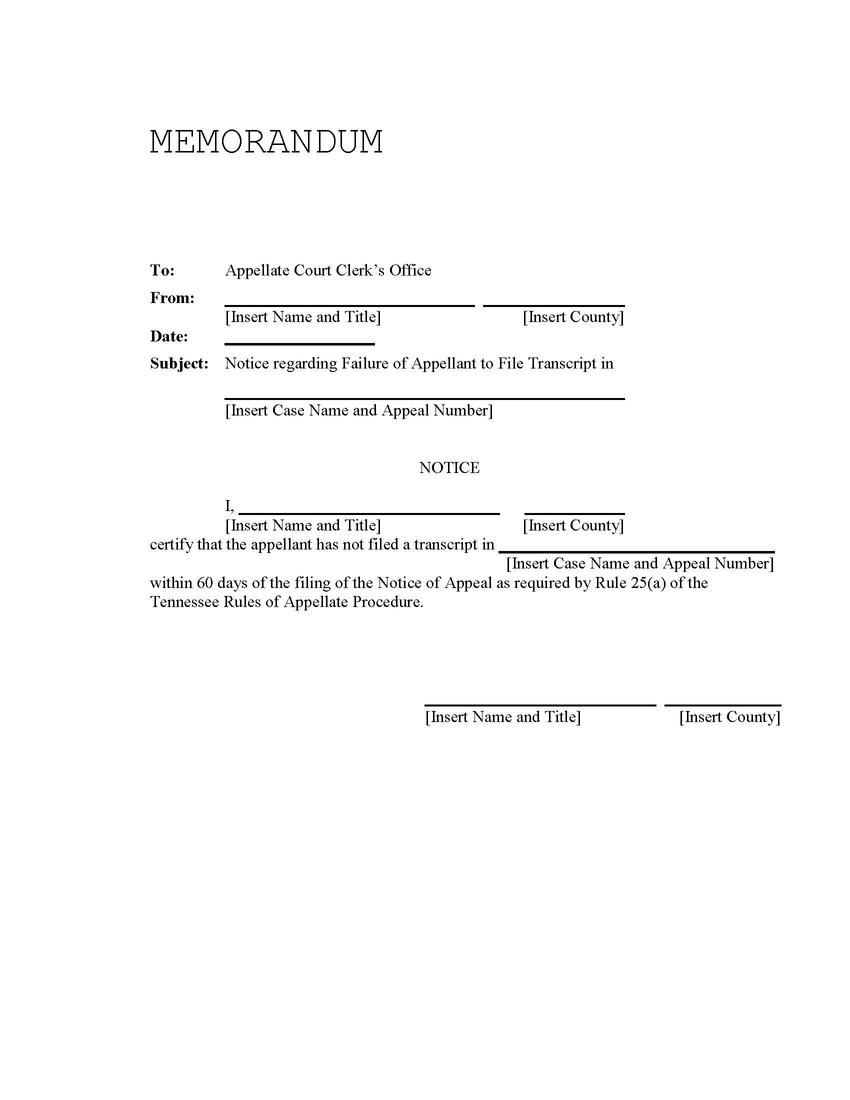 Notice Of Failure To File Transcript | Pdf Fpdf Doc Docx | Tennessee
