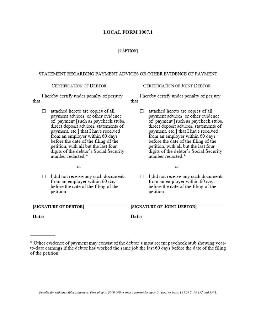 Statement Regarding Payment Advices {1007.1} | Pdf Fpdf Docx | Tennessee