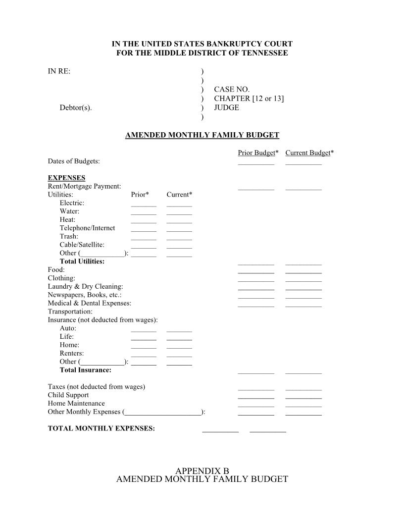 Amended Monthly Family Budget | Pdf Fpdf Docx | Tennessee