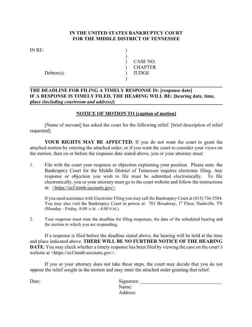 Notice Of Motion | Pdf Fpdf Docx | Tennessee