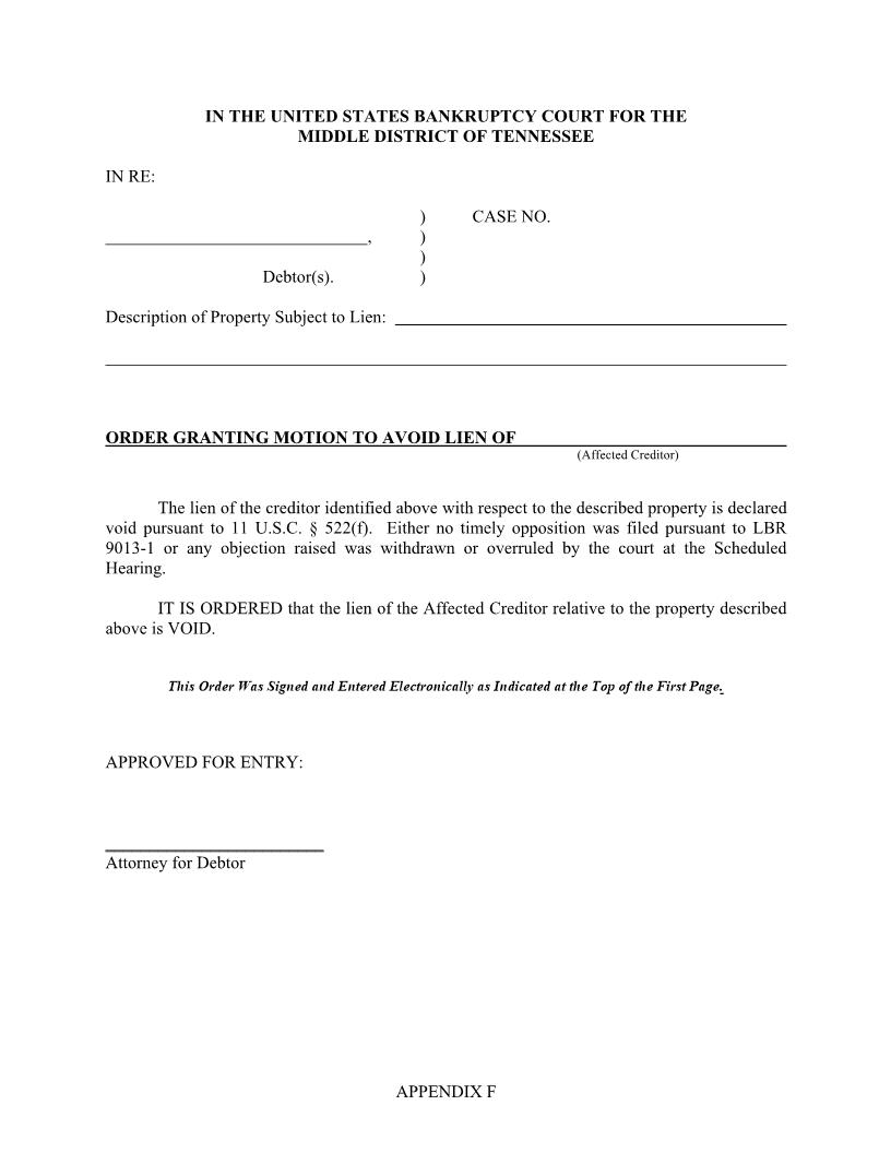 Order Granting Motion To Avoid Lien | Pdf Fpdf Docx | Tennessee