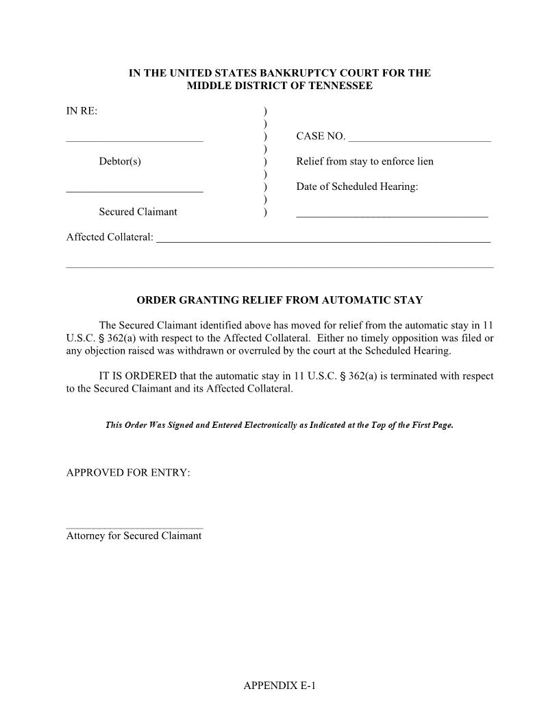 Order Granting Relief From Automatic Stay {E1} | Pdf Fpdf Docx | Tennessee