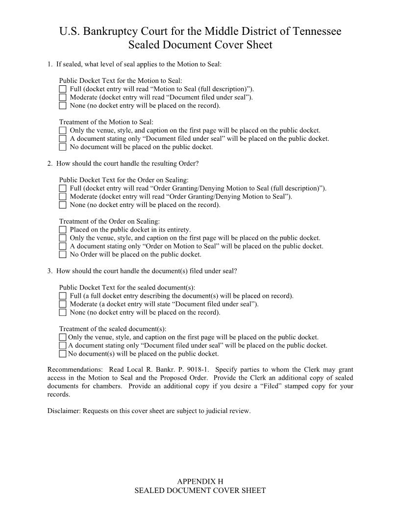 Sealed Document Cover Sheet | Pdf Fpdf Docx | Tennessee