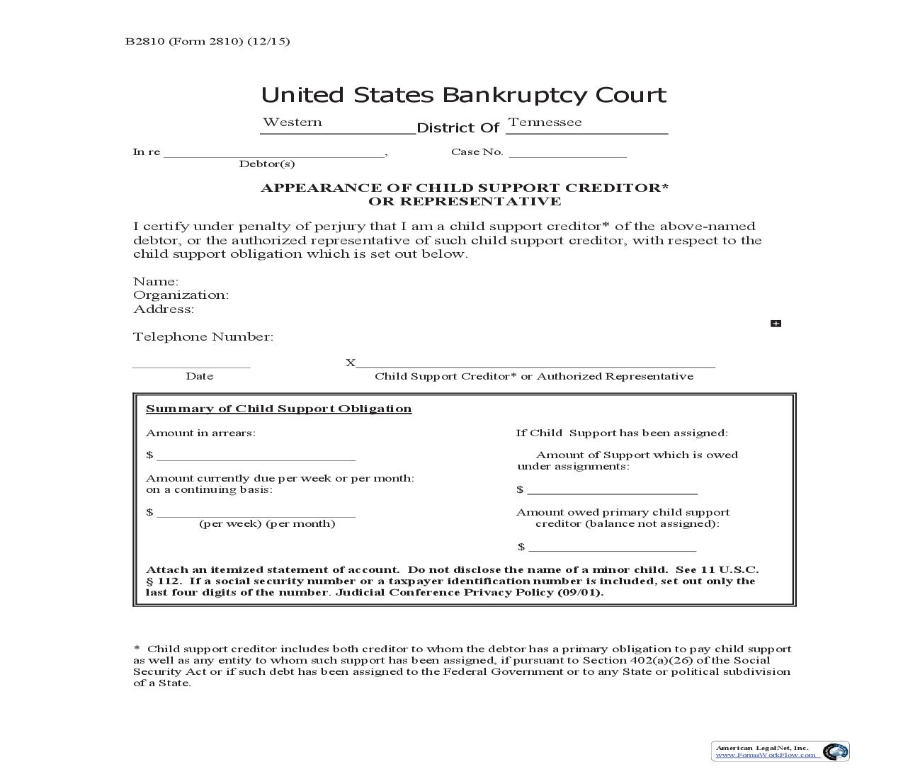 Appearance Of Child Support Creditor Or Authorized Representative | Pdf Fpdf Doc Docx | Tennessee