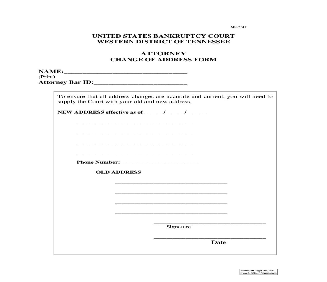Attorney Change Of Address Form {MISC017F} | Pdf Fpdf Doc Docx | Tennessee