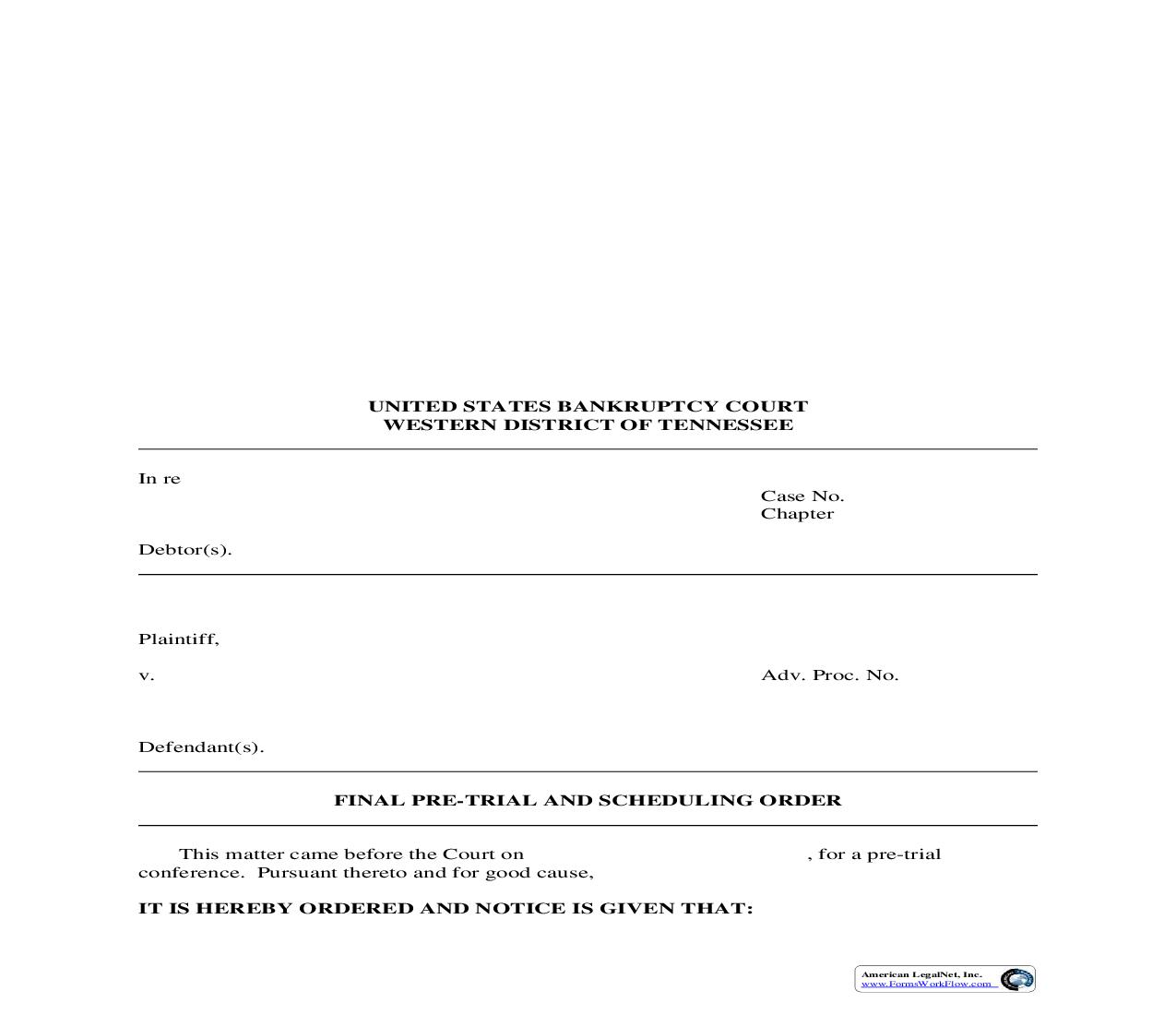 Final Pre-Trial And Scheduling Order {LF024E} | Pdf Fpdf Doc Docx | Tennessee