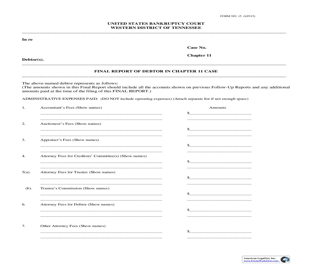 Final Report Of Debtor In Chapter 11 Case {LF015F} | Pdf Fpdf Doc Docx | Tennessee