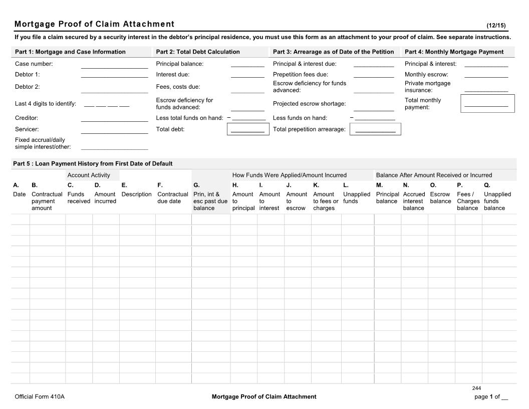 Mortgage Proof Of Claim Attachment {AOB410A} | Pdf Fpdf Docx | Tennessee