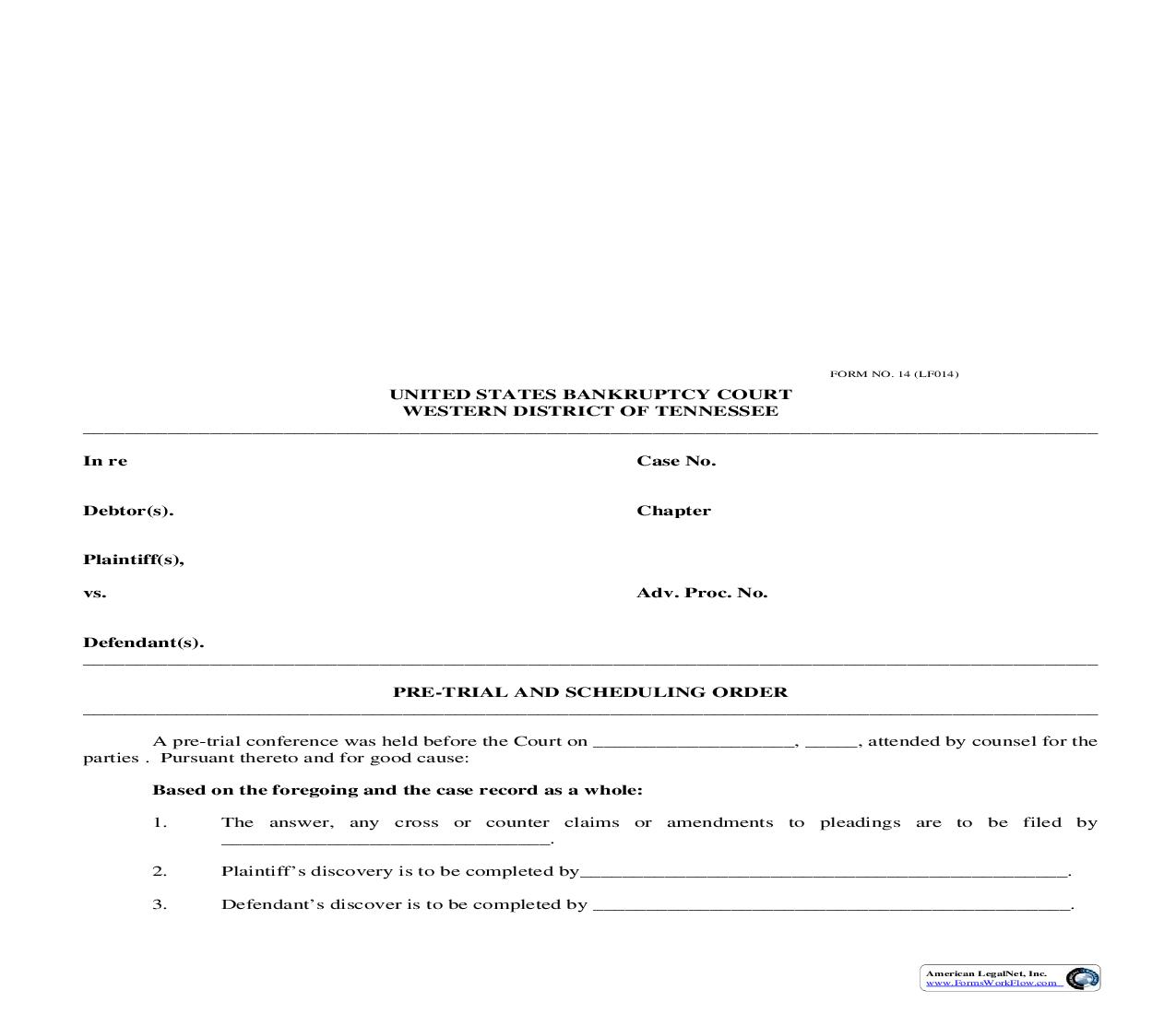 Pre Trial And Scheduling Order {LF014} | Pdf Fpdf Doc Docx | Tennessee