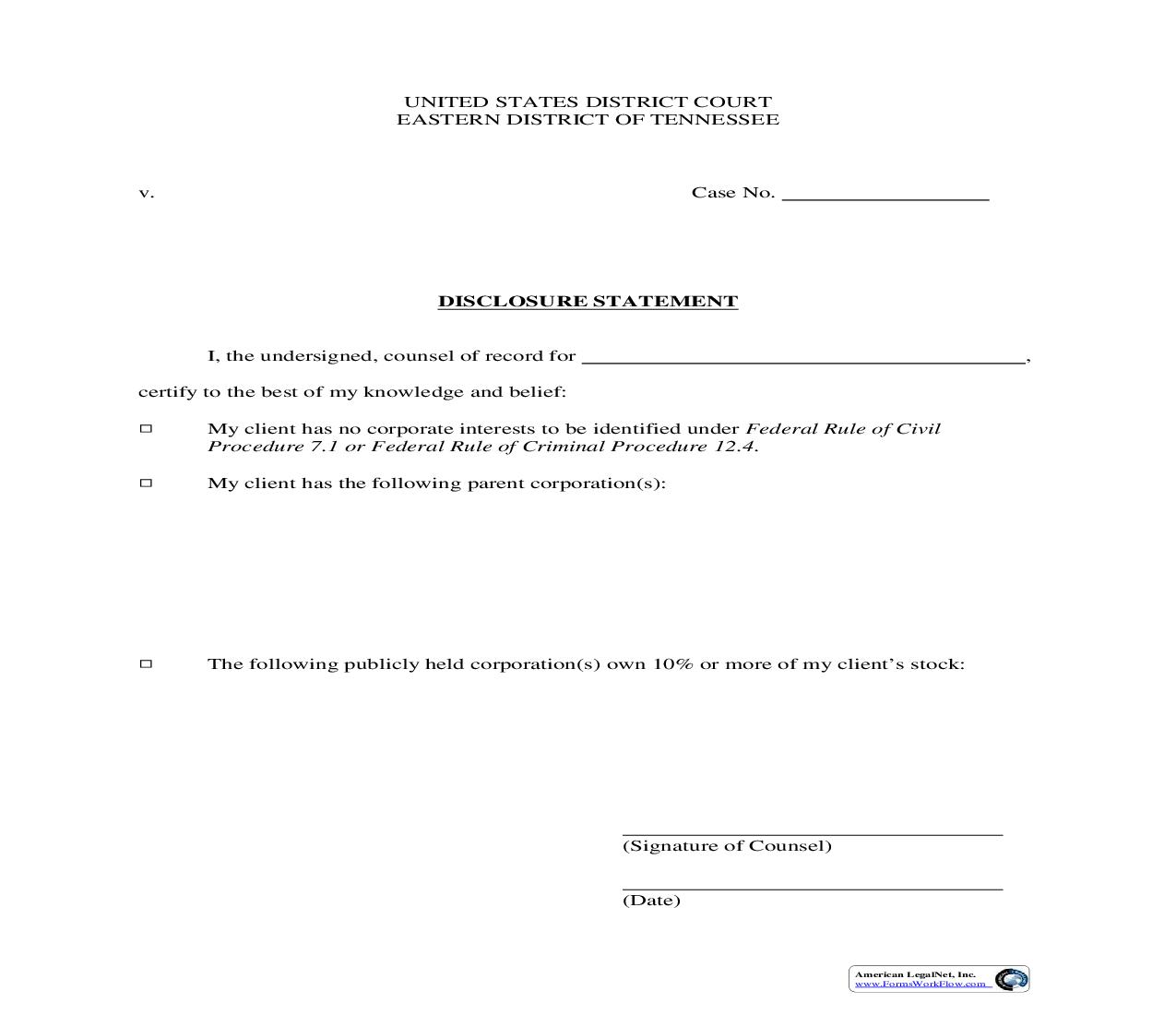 Corporate Interest Disclosure Statement | Pdf Fpdf Doc Docx | Tennessee