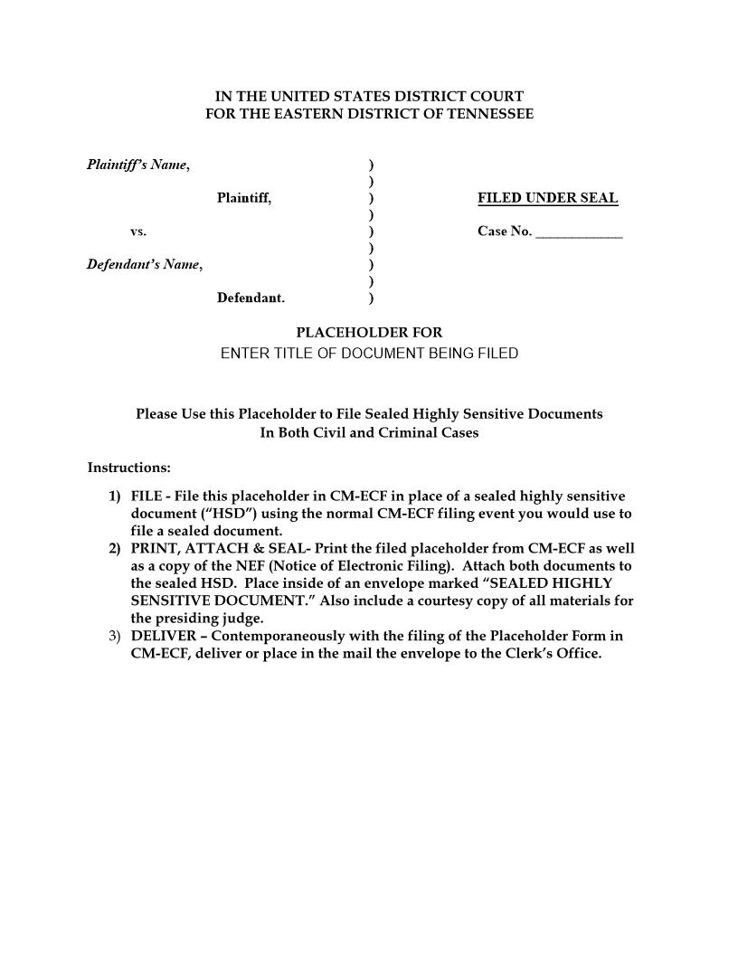 Placeholder For Filing Sealed Document | Pdf Fpdf Docx | Tennessee