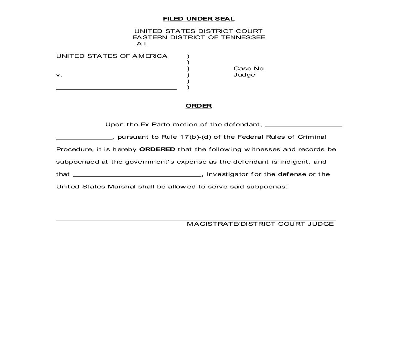Order (Subpoena) | Pdf Fpdf Doc Docx | Tennessee