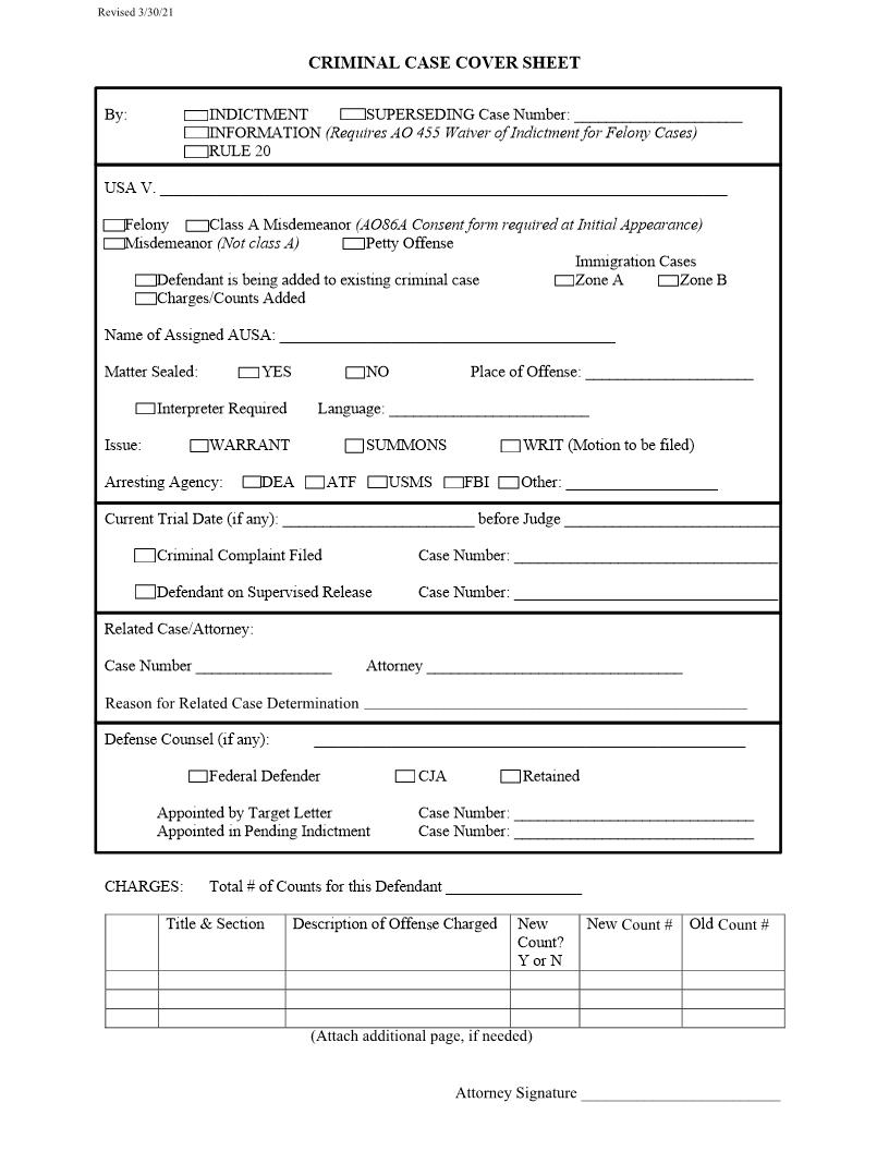 Criminal Case Cover Sheet | Pdf Fpdf Doc Docx | Tennessee