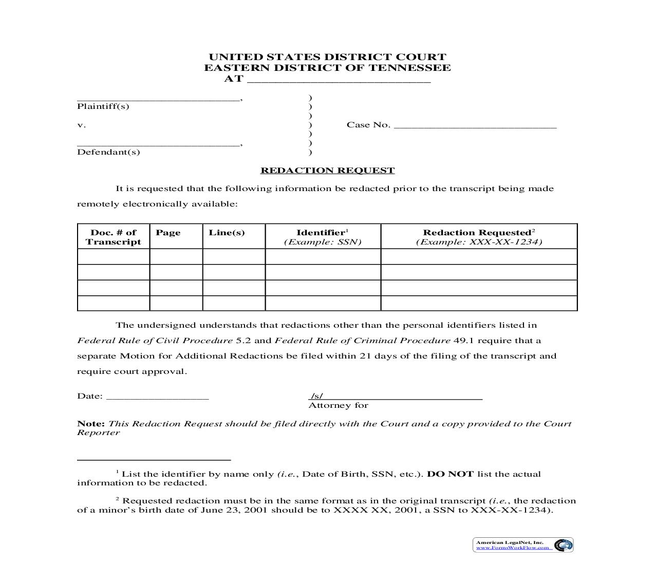 Redaction Request | Pdf Fpdf Doc Docx | Tennessee