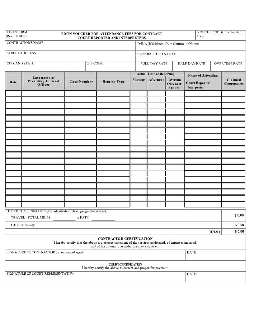 Voucher For Attendance Fees For Court Reporters | Pdf Fpdf Doc Docx | Tennessee