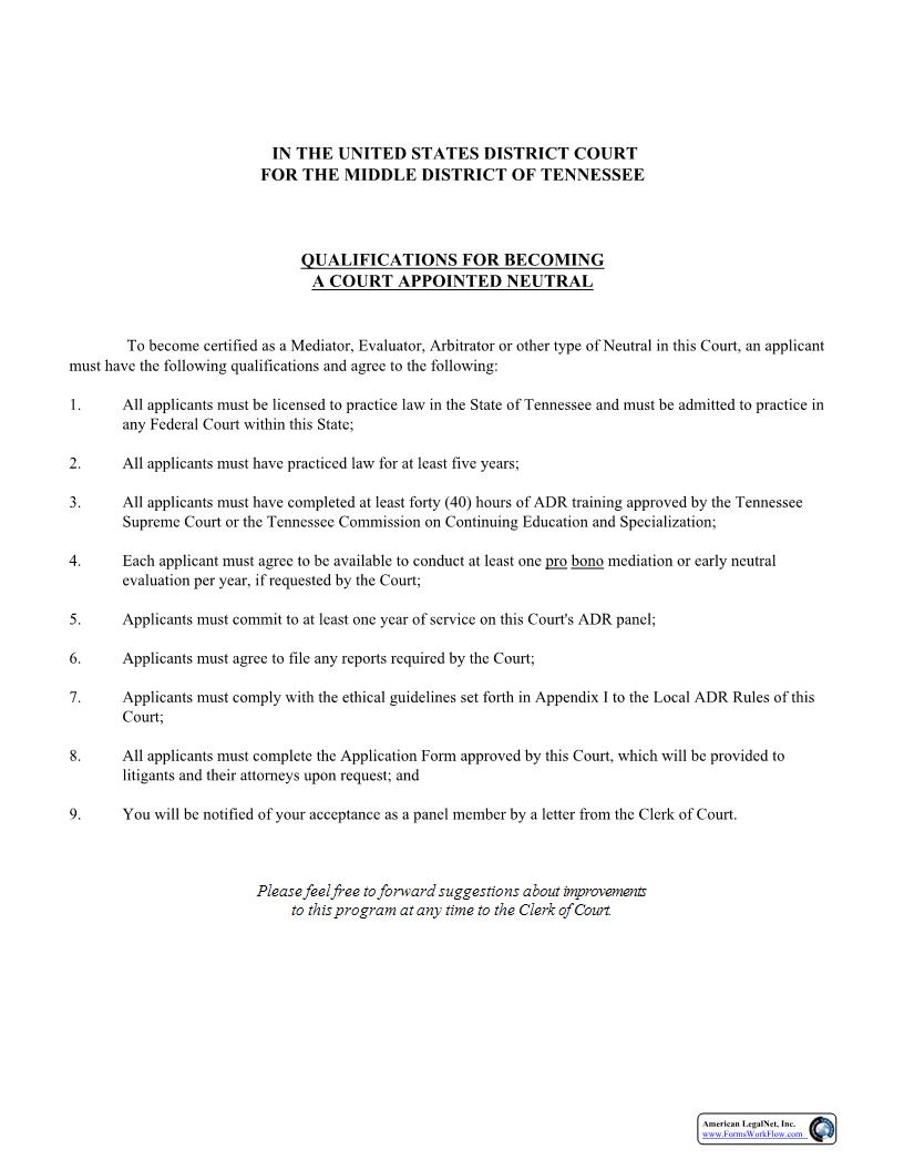 ADR Neutral Application | Pdf Fpdf Docx | Tennessee