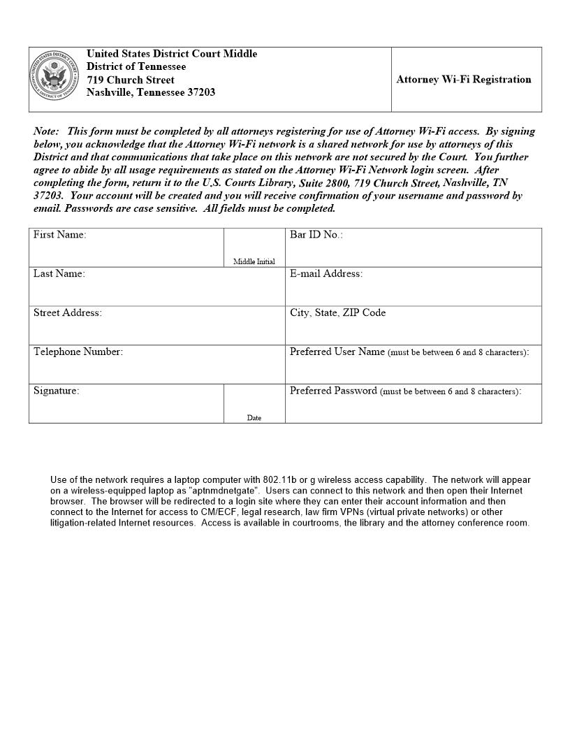 Application For Court WiFi Account | Pdf Fpdf Doc Docx | Tennessee