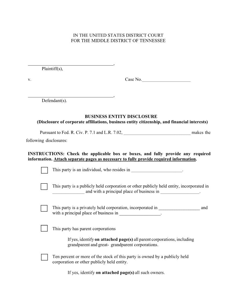 Business Entity Disclosure | Pdf Fpdf Docx | Tennessee