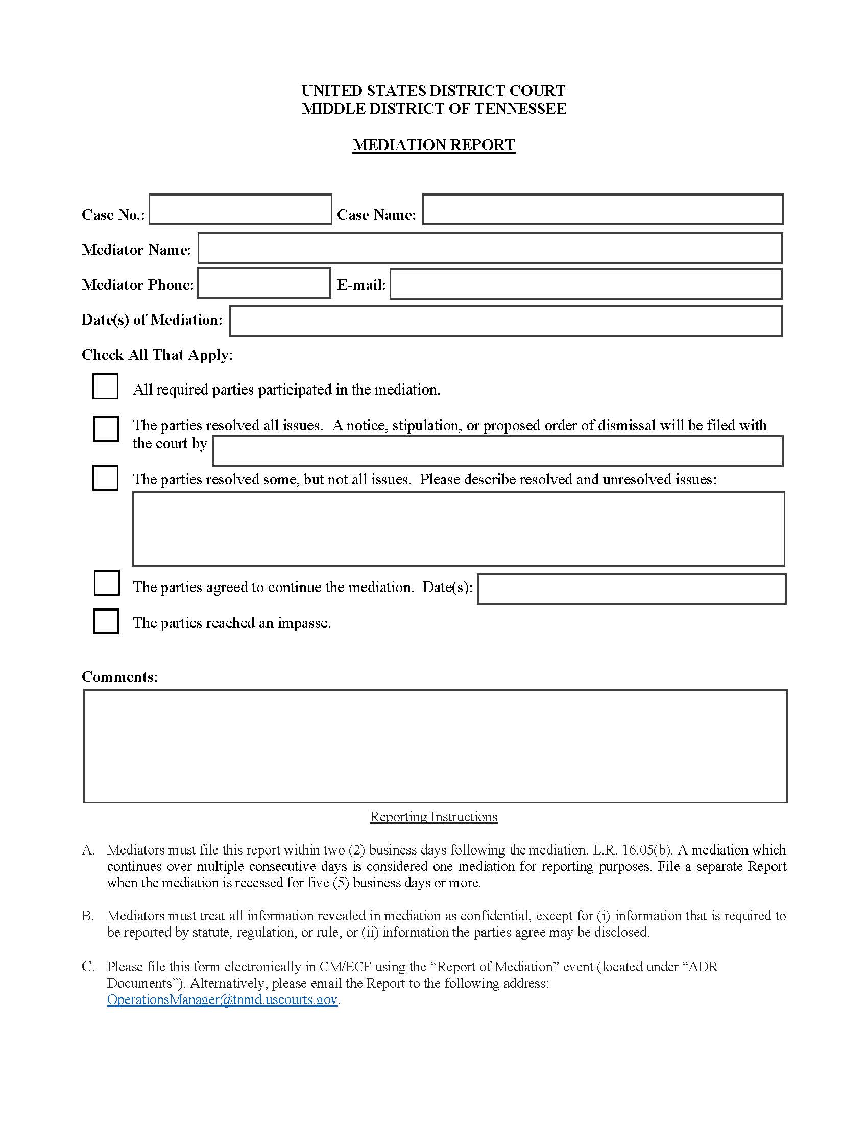 Mediators Report | Pdf Fpdf Docx | Tennessee