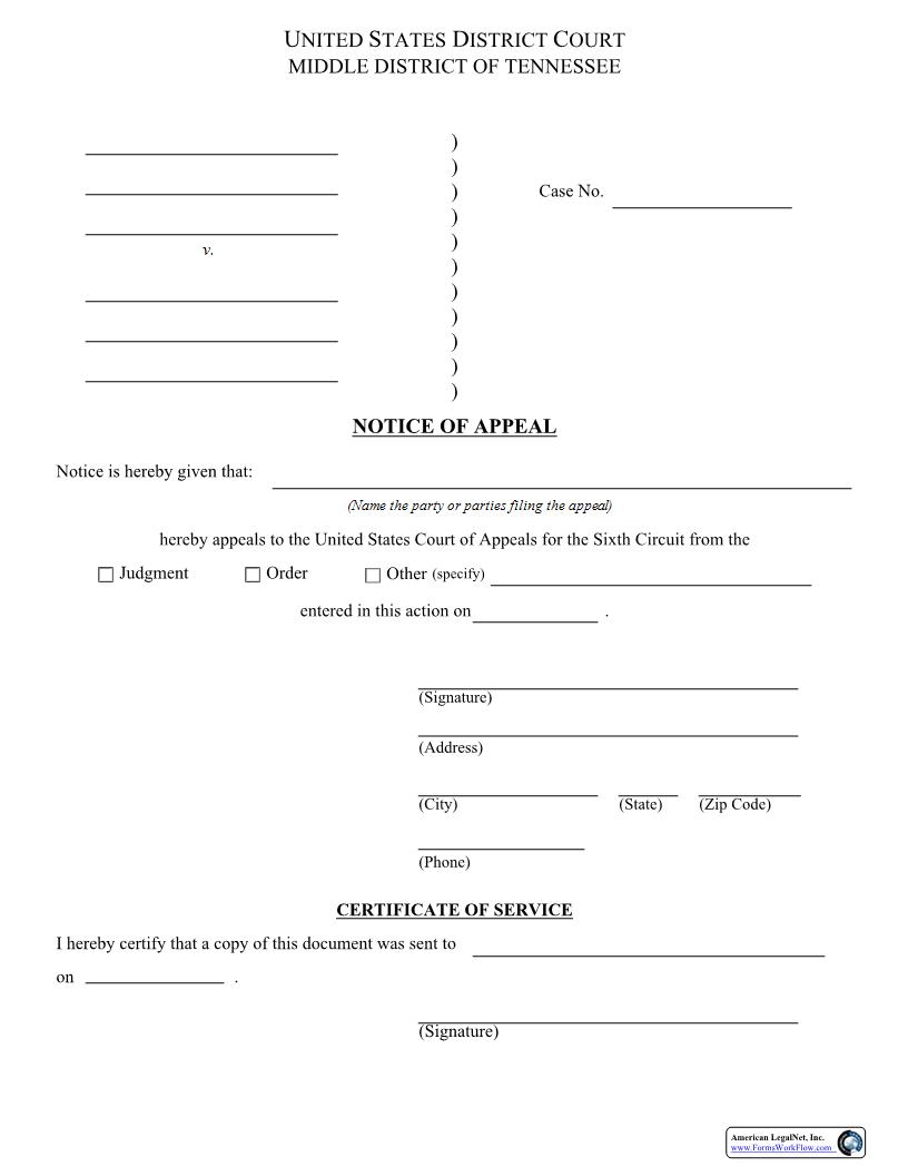 Notice Of Appeal | Pdf Fpdf Docx | Tennessee