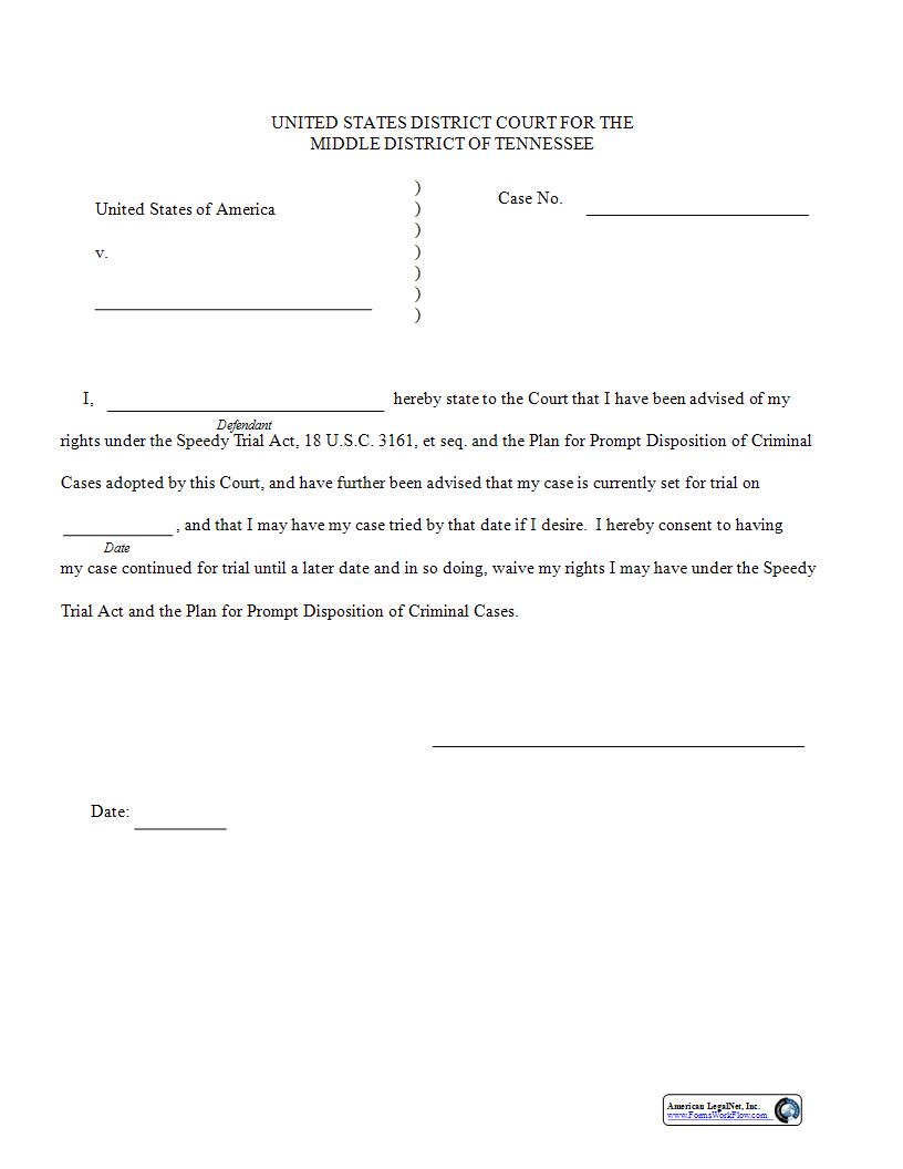 Waiver Of Speedy Trial | Pdf Fpdf Docx | Tennessee