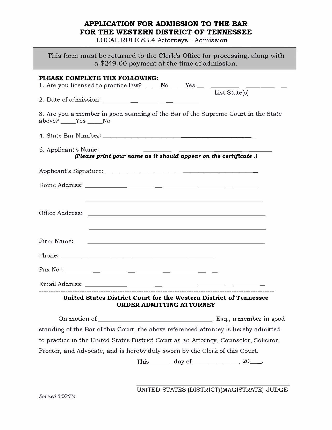 Application For Admission To Bar | Pdf Fpdf Doc Docx | Tennessee