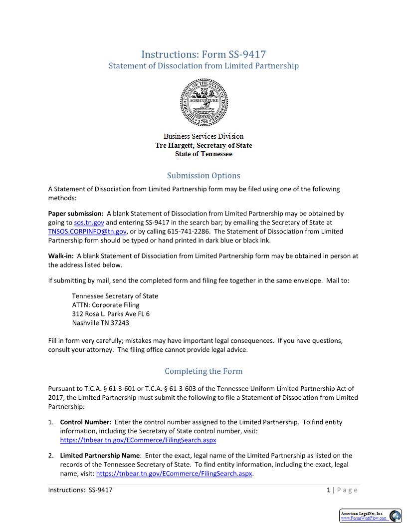 Statement Of Dissociation {SS-9417} | Pdf Fpdf Docx | Tennessee